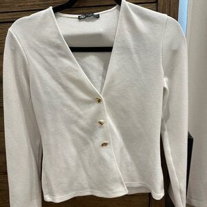 Zara Cream Asymmetrical Button Down Shirt